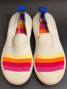 Kids Slip-On Sneakers with Rainbow Stripes - Cream Multicolor
